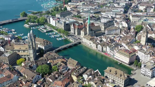 Aerial view of Zurich downtown. Zurich is important financial and economical center of Switzerland.