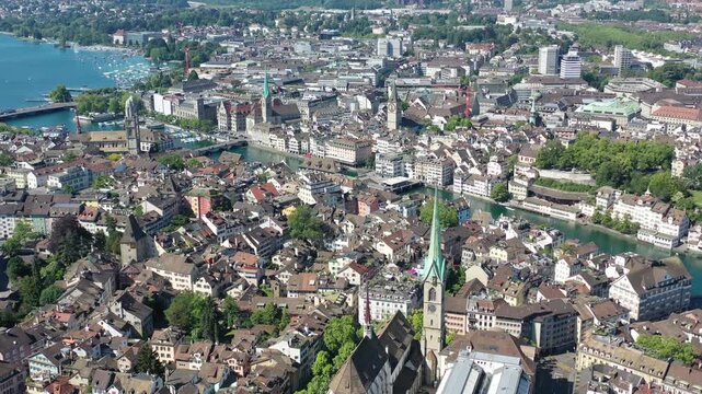 Aerial view of Zurich downtown. Zurich is important financial and economical center of Switzerland.