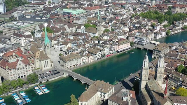 Aerial view of Zurich downtown. Zurich is important financial and economical center of Switzerland.