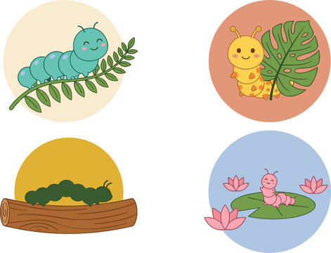 Cartoon caterpillars with foliage a vector illustration on a white background caterpillar