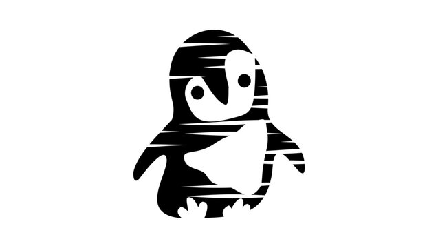 Little penguin in a snowstorm, black isolated vector silhouette