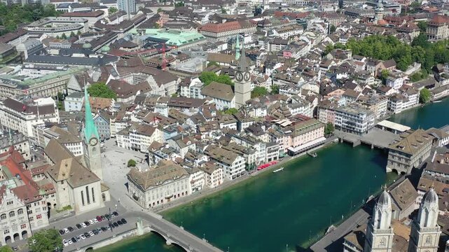 Aerial view of Zurich downtown. Zurich is important financial and economical center of Switzerland.