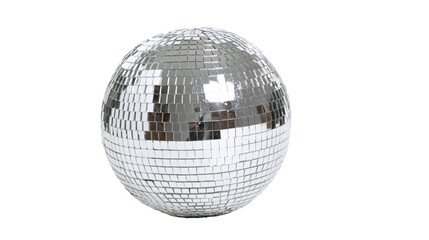 Fototapeta premium Shiny disco ball covered in small mirrored squares, isolated on transparent background