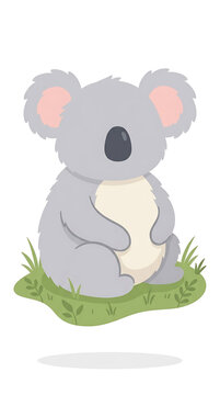 Cute faceless koala sitting on a small patch of fresh green grass