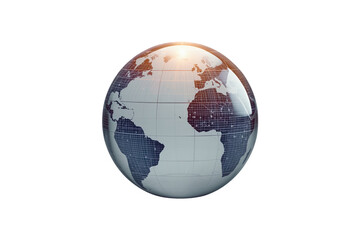 Fototapeta premium Blue silver world globe with illuminated horizon isolated on transparent background