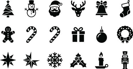 Naklejka premium Black christmas silhouettes collection.