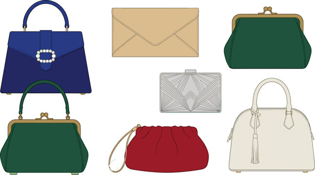 Collection Of Handbags In Flat Vector Illustration With White Background