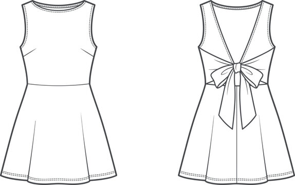 Sleeveless dress fashion sketch black and white vector illustration apparel