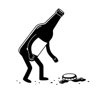 Bottle and man illustration