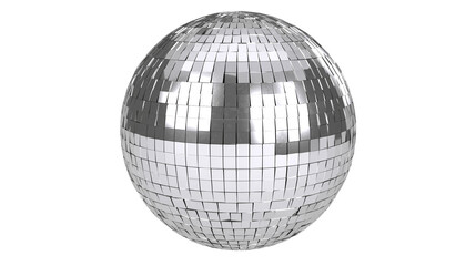 Fototapeta premium Shiny silver disco ball covered in small square mirrors, isolated on transparent background