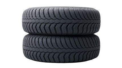 Two stacked black rubber car tires with deep tread patterns, isolated on transparent background © iPNG