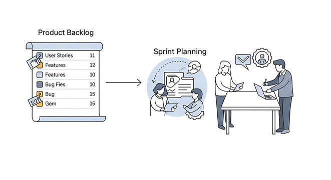 Agile scrum methodology workflow infographic illustration vector with process diagram