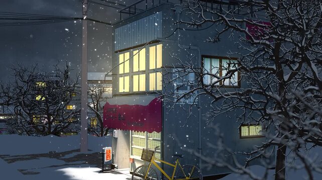 Snowy Japanese Cafe - Seamless Loop 4K