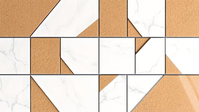 Seamless Geometric Pattern with Alabaster Stone Cork and Gunmetal Metal Inlay for Luxury Interior Wallpaper and Background
