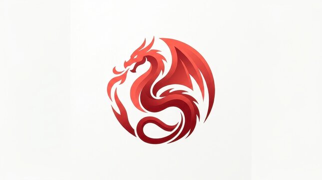 Modern Vibrant Coral Red and Crimson Gradient Circular Winged Dragon Logo Vector Illustration