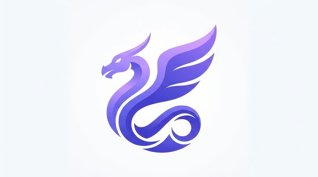 Modern Pastel Lavender Purple and Royal Blue Gradient Winged Dragon Logo Vector Illustration