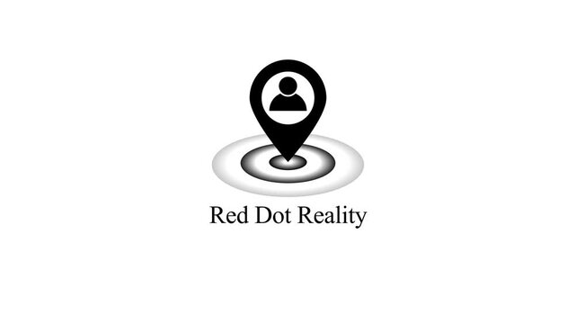 Minimalist location pin animation with red dot reality text for digital mapping and navigation concepts 4k Stock video.