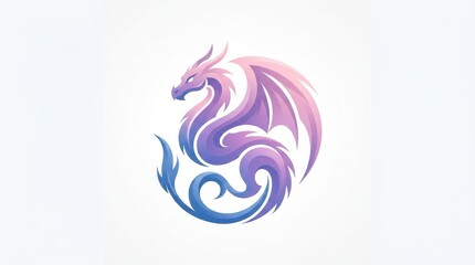 Fototapeta premium Modern Pastel Blue Lavender and Soft Peach Gradient Winged Dragon Logo Vector Illustration