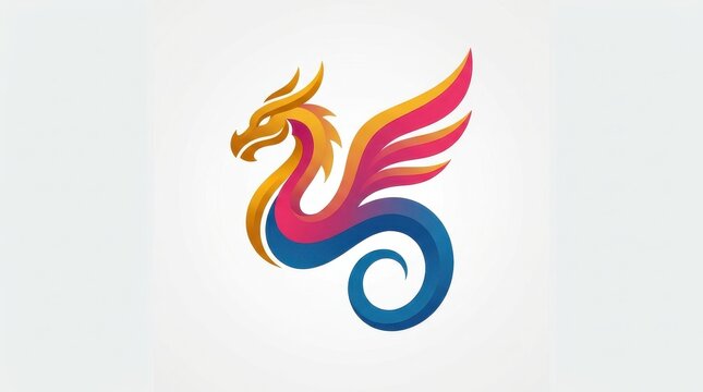 Modern Vibrant Golden Yellow Pink and Blue Gradient Winged Dragon Logo Vector Illustration