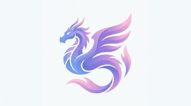 Modern Pastel Blue Lavender and Soft Peach Gradient Winged Dragon Logo Vector Illustration