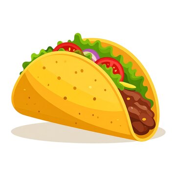 A vibrant digital illustration of a delicious taco filled with seasoned meat and fresh.