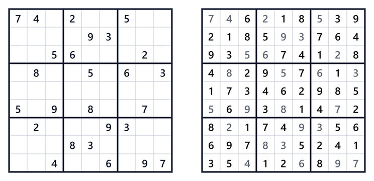 Sudoku puzzle grids with numbers and empty cells for solving  