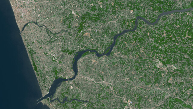 Top-down aerial 3D illustration of Kozhikode, India