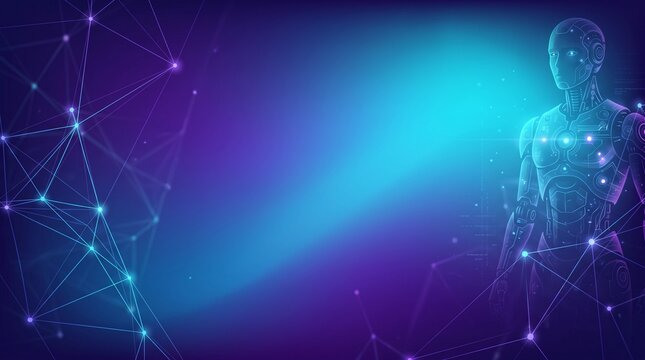 Abstract Artificial Intelligence Technology Background Template with Neural Network Lines and Copy Space
