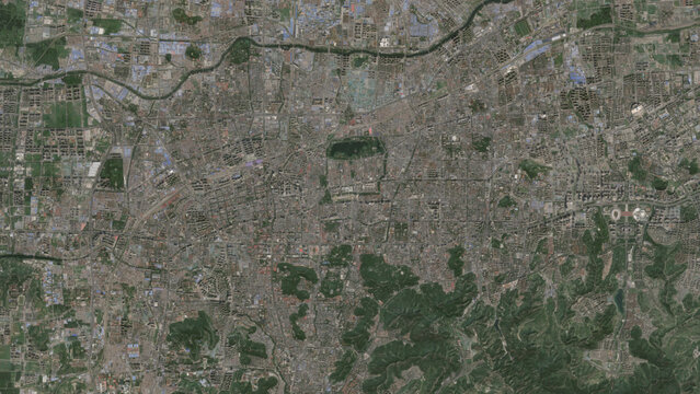 Top-down aerial 3D illustration of Jinan, China