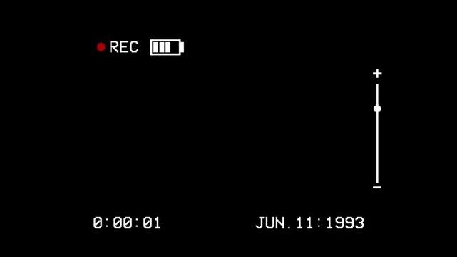 Graphic elements of a vintage video camera and video cassette screen, VHS menu, transparent background