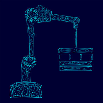 Robotic hand manipulator low poly triangulation triangulated polygonal electric cyan blue vibrant aqua neon color outline contour line