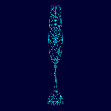 Hand blander machine low poly triangulation triangulated polygonal electric cyan blue vibrant aqua neon color outline contour line