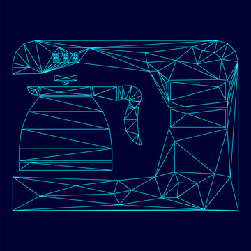 Coffeemaker coffee machine low poly triangulation triangulated polygonal electric cyan blue vibrant aqua neon color outline contour line