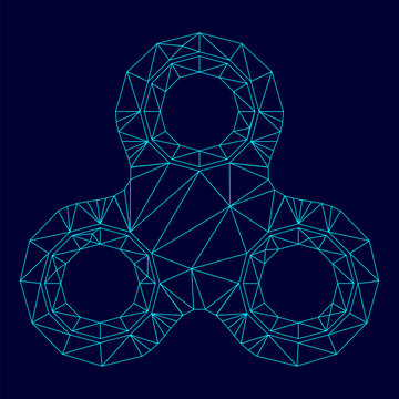 Hand spinner low poly triangulation triangulated polygonal electric cyan blue vibrant aqua neon color outline contour line