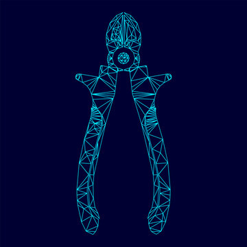 Cutter low poly triangulation triangulated polygonal electric cyan blue vibrant aqua neon color outline contour line