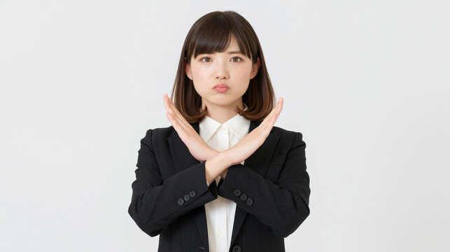 Businesswoman Making X Sign with Arms Isolated on White Background