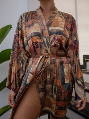Fototapeta premium Close up of elegant woman wearing luxury kimono robe