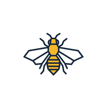 Minimalist Yellow And Dark Blue Bee Insect Vector Icon On A Clean White Background