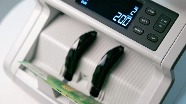 Automated Money Counting Machine Processing Euro Banknotes Efficiently