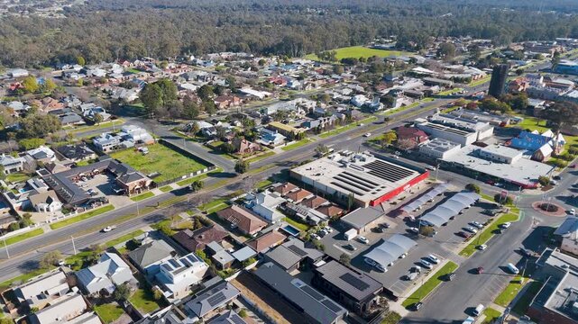 Echuca Victoria, Aerial View of Heritage Buildings in Australia's Iconic Murray River Port Town