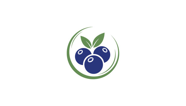 Elegant blueberry fruit logo featuring three round berries and green leaves enclosed in a circular brush frame.