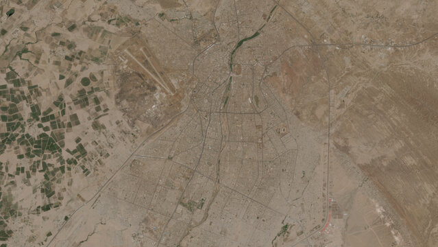 Top-down aerial 3D illustration of Kirkuk, Iraq