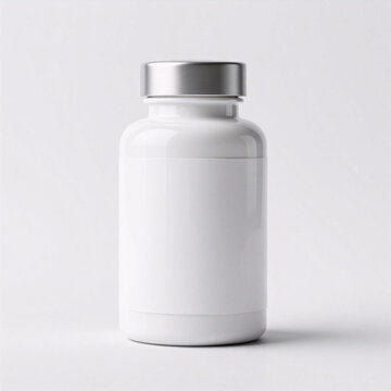 Plain white supplement bottle on neutral background  