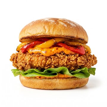 Premium Spicy Fast Food Collection with Gourmet Burgers Chicken Wings Tacos Wraps Fries and Sandwiches Isolated on White Background