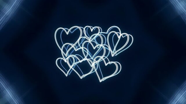 Delicate glowing heart cluster animation with subtle particle effects during a soft blue light transition