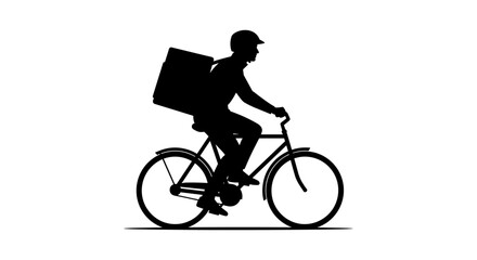 Obraz premium Silhouette of a Person Riding a Bicycle with a Backpack.