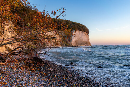Chalk Cliffs and Steep Coastline on R&uuml;gen Island in Autumn, Germany &ndash; Travel and Tourism Concept