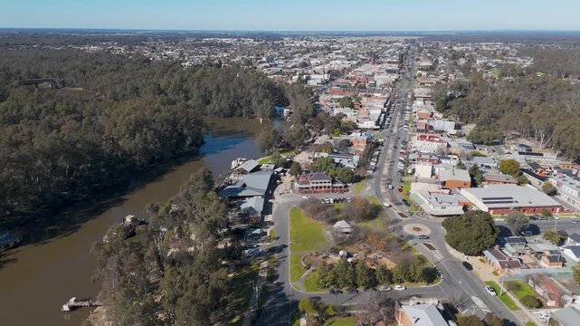 Echuca Victoria Australia, Aerial View of the Historic River Port Town in Central Victoria