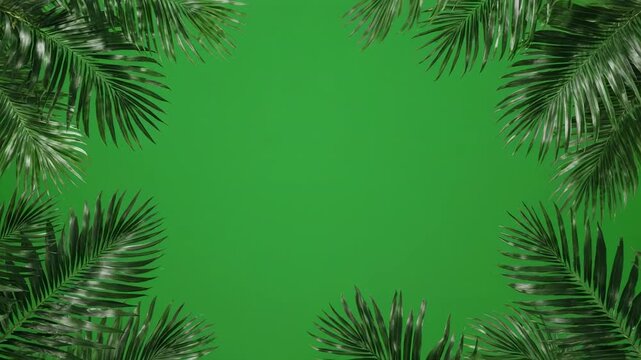 Evergreen fir branches frame a vibrant green screen backdrop during a gentle parallax zoom