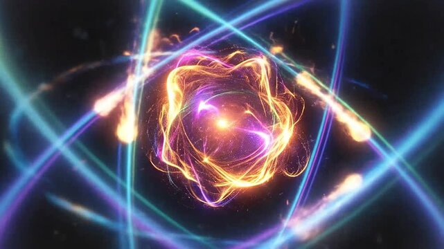 A glowing abstract representation of a microscopic atomic structure